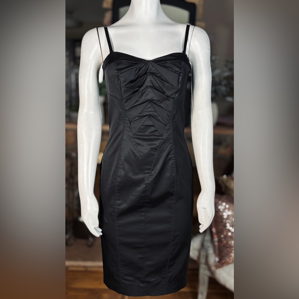 Flavio Castellani Black Bodycon Corset Tube Dress w/ Gathered Details, Sz 6